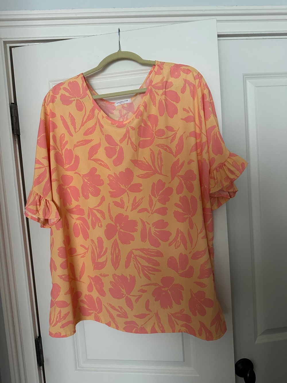 Chic Soul NWOT Floral Ruffle Sleeve Blouse in Yellow & Pink